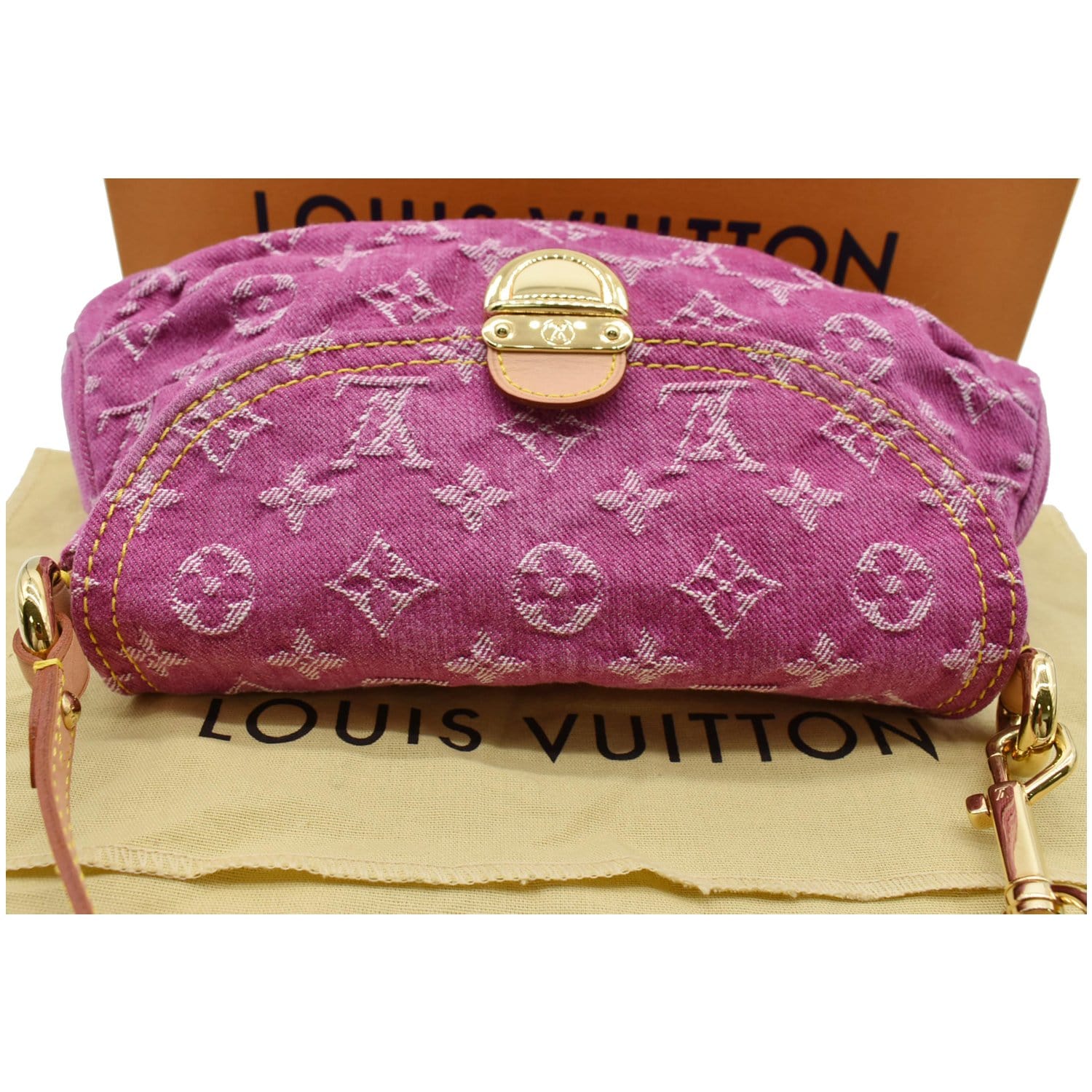 Louis Vuitton Mini Pleaty Monogram Denim Shoulder Bag Fuchsia Pink