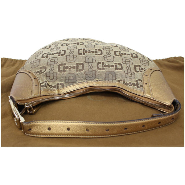 GUCCI Horsebit Print Canvas Hobo Bag Bronze 154371