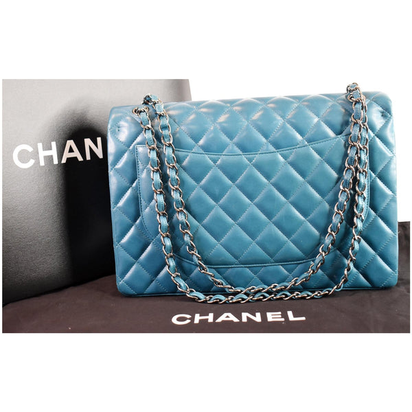 CHANEL Maxi Double Flap Calfskin Leather Shoulder Bag Turquoise