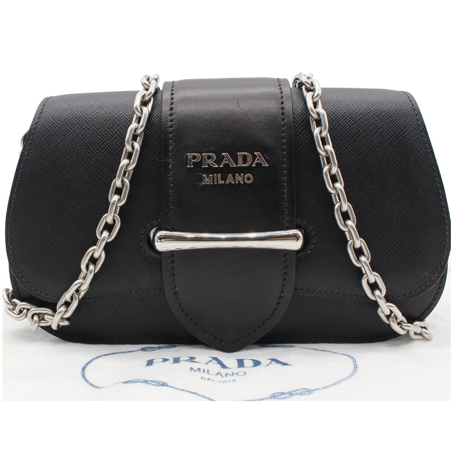 PRADA City Sidonie Small Leather Crossbody Bag Black/White - Last Call