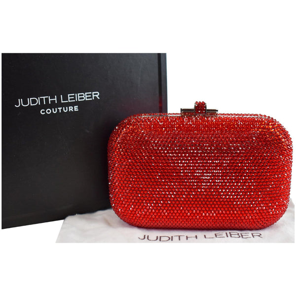 Judith Leiber Slide Lock Crystal Metal Clutch Bag