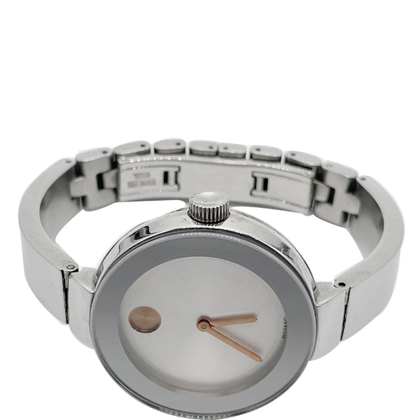 MOVADO Bold Bangle Swiss Bracelet SS Watch Silver Dial 33MM