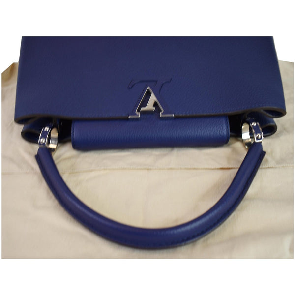 LOUIS VUITTON Capucines MM Taurillon Leather Satchel Bag Blue