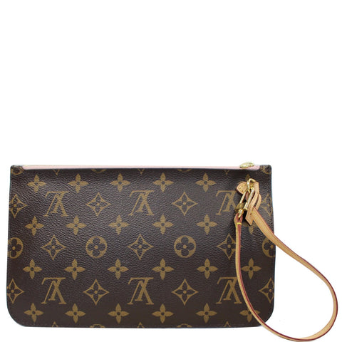 LOUIS VUITTON Pochette Wristlet Pouch Monogram Canvas Neverfull MM Rose Ballerine