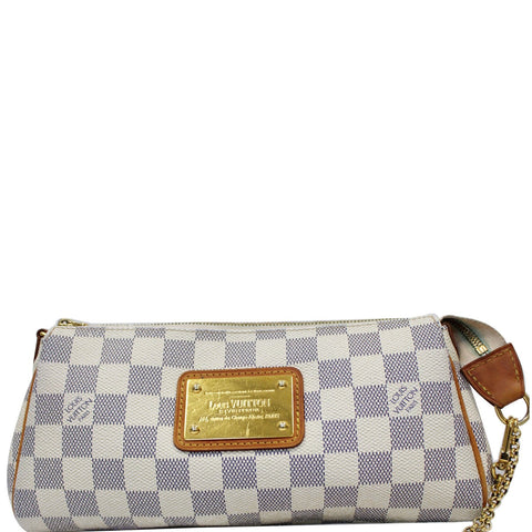 LOUIS VUITTON Pochette Eva Damier Azur Clutch Shoulder Bag White