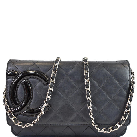 CHANEL Cambon Ligne Quilted Leather WOC Clutch Bag Black