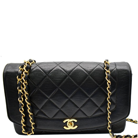 CHANEL Diana Flap Quilted Lambskin Leather Shoulder Bag Black
