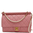 CHANEL Matelasse Costume Pearl Leather Shoulder Bag Pink