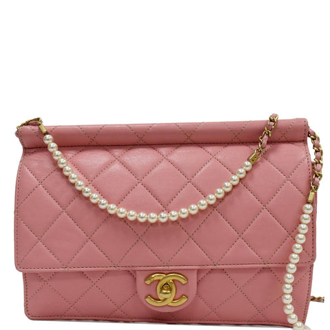 CHANEL Matelasse Costume Pearl Leather Shoulder Bag Pink