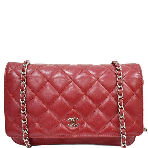 CHANEL CC WOC Leather Wallet On Chain Shoulder Bag Red