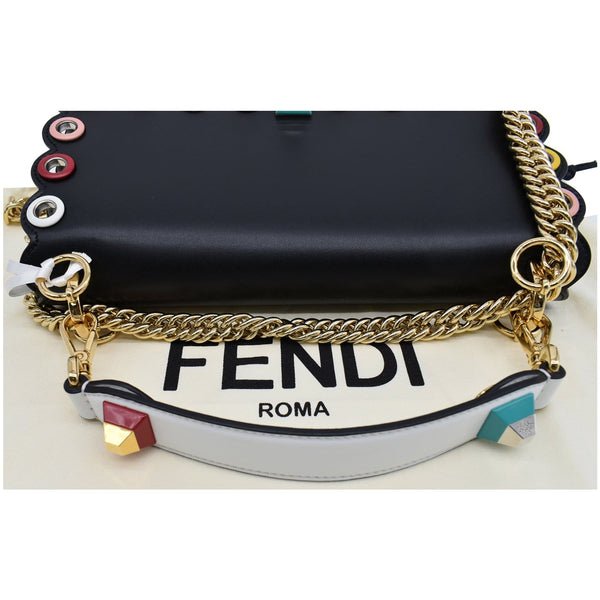 FENDI Vitello Liberty Kan I Bicolor Leather Shoulder Bag Black