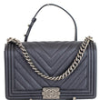 Chanel Boy New Medium Chevron Caviar Shoulder Bag Navy