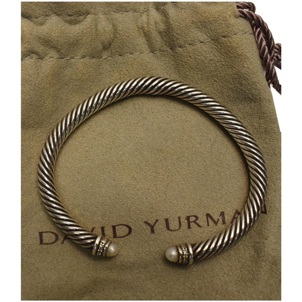 David Yurman Cable Sterling Silver Pearl Bracelet  preloved