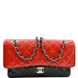 CHANEL Medium Double Flap Quilted Patent Leather Shoulder Bag Black/Red
