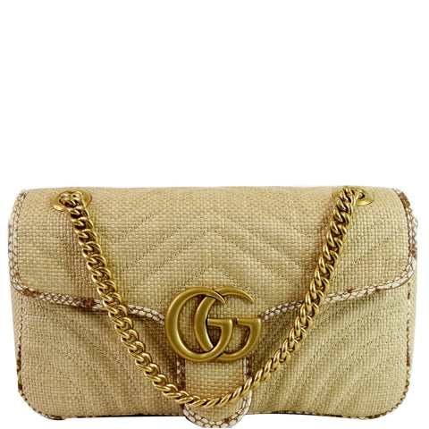 GUCCI GG Marmont Raffia Small Shoulder Bag Beige 443497 - 20% OFF