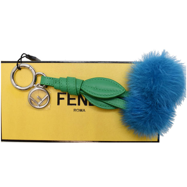 FENDI Mink Fur F Cherry Leather Bag Charm Blue