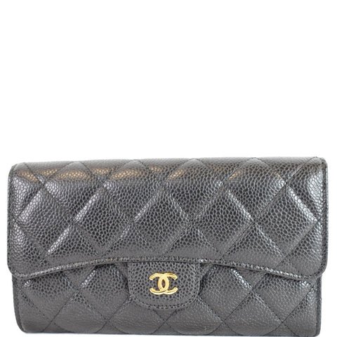 CHANEL Large Flap Quilted Caviar Wallet Black