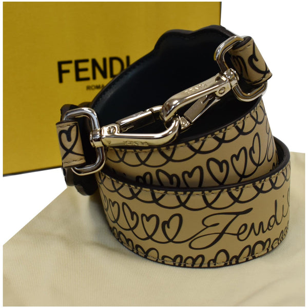 FENDI Heart Printed Leather Short Shoulder Strap Neutral