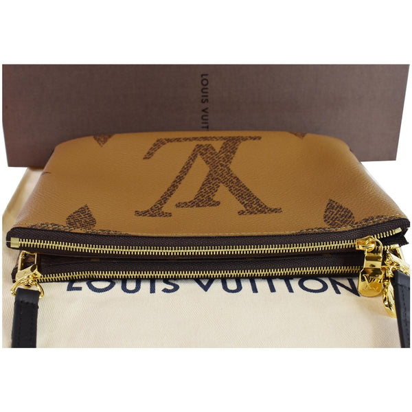 LOUIS VUITTON Double Zip Pochette Reverse Monogram Giant Shoulder Bag Brown