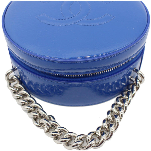 CHANEL Round as Earth Patent Leather Crossbody Bag Blue