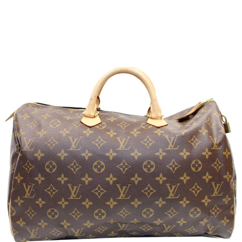 LOUIS VUITTON Speedy 40 Monogram Canvas Satchel Bag Brown