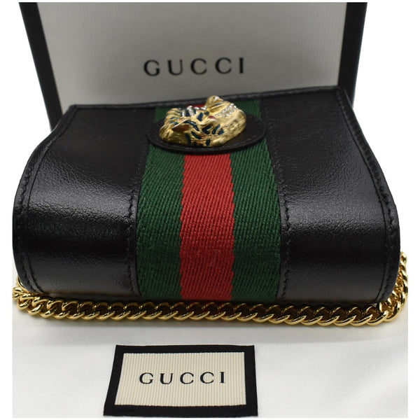Gucci Rajah Web Leather Card Case Chain Wallet top side