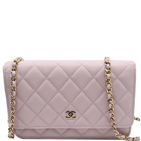CHANEL CC WOC Caviar Leather Wallet On Chain Shoulder Bag Light Pink