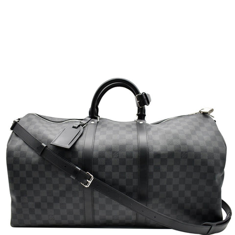 LOUIS VUITTON Keepall Bandouliere 55 Damier Graphite Travel Bag Black