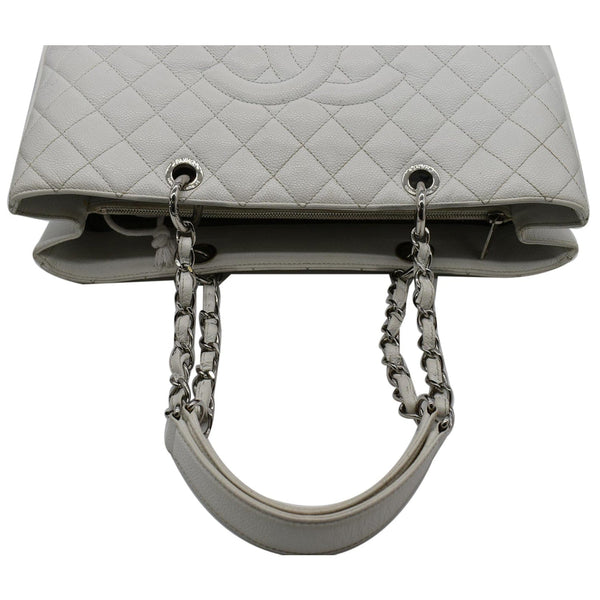 CHANEL XL Grand Quilted Caviar Leather Shopping Tote Bag White