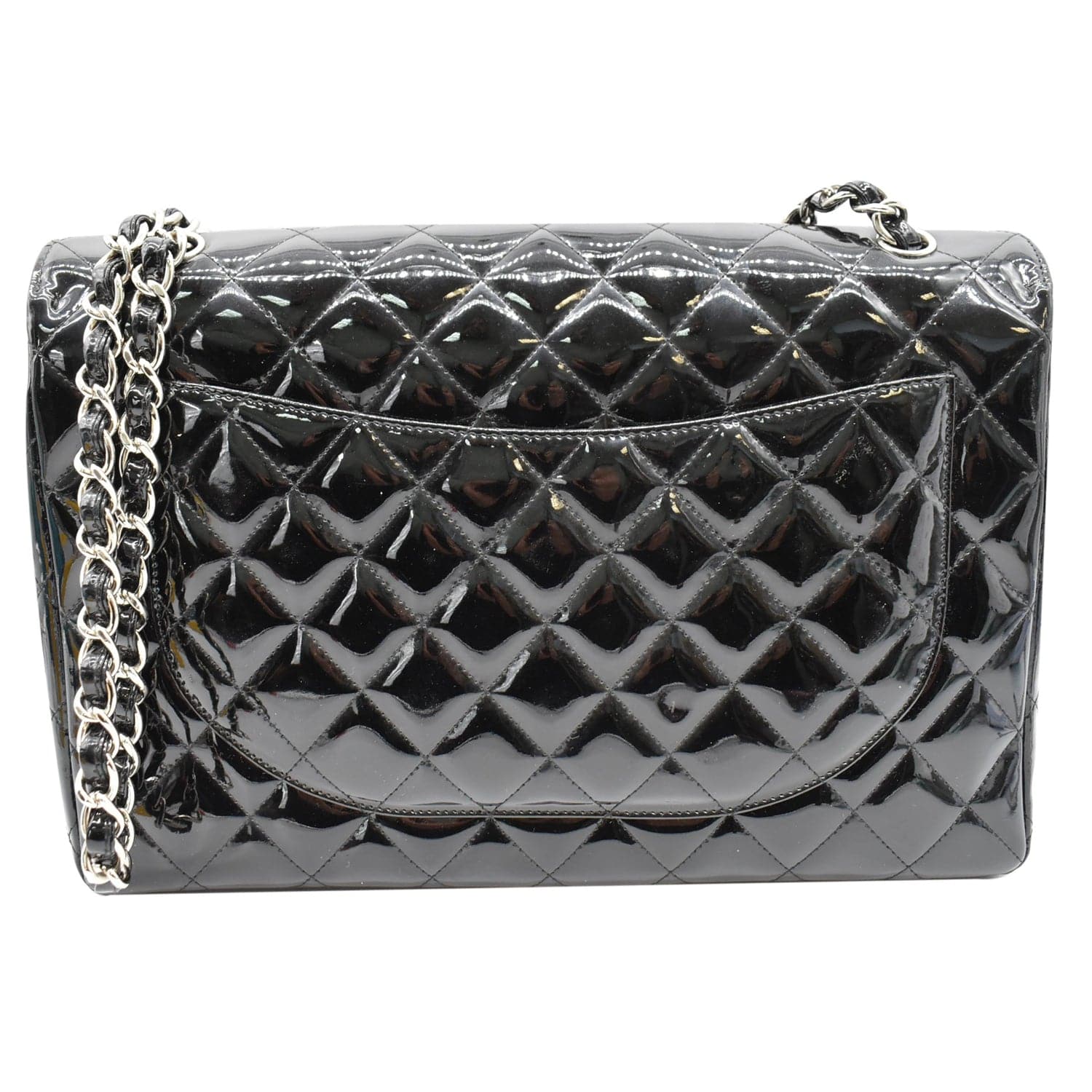 Chanel Rare Black Quilted Patent Leather Chain Around Maxi