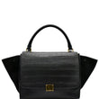 CELINE Trapeze Medium Croc Tote Shoulder Bag Black