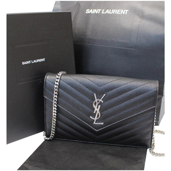 YVES SAINT LAURENT Envelope Leather Crossbody Chain Wallet Black
