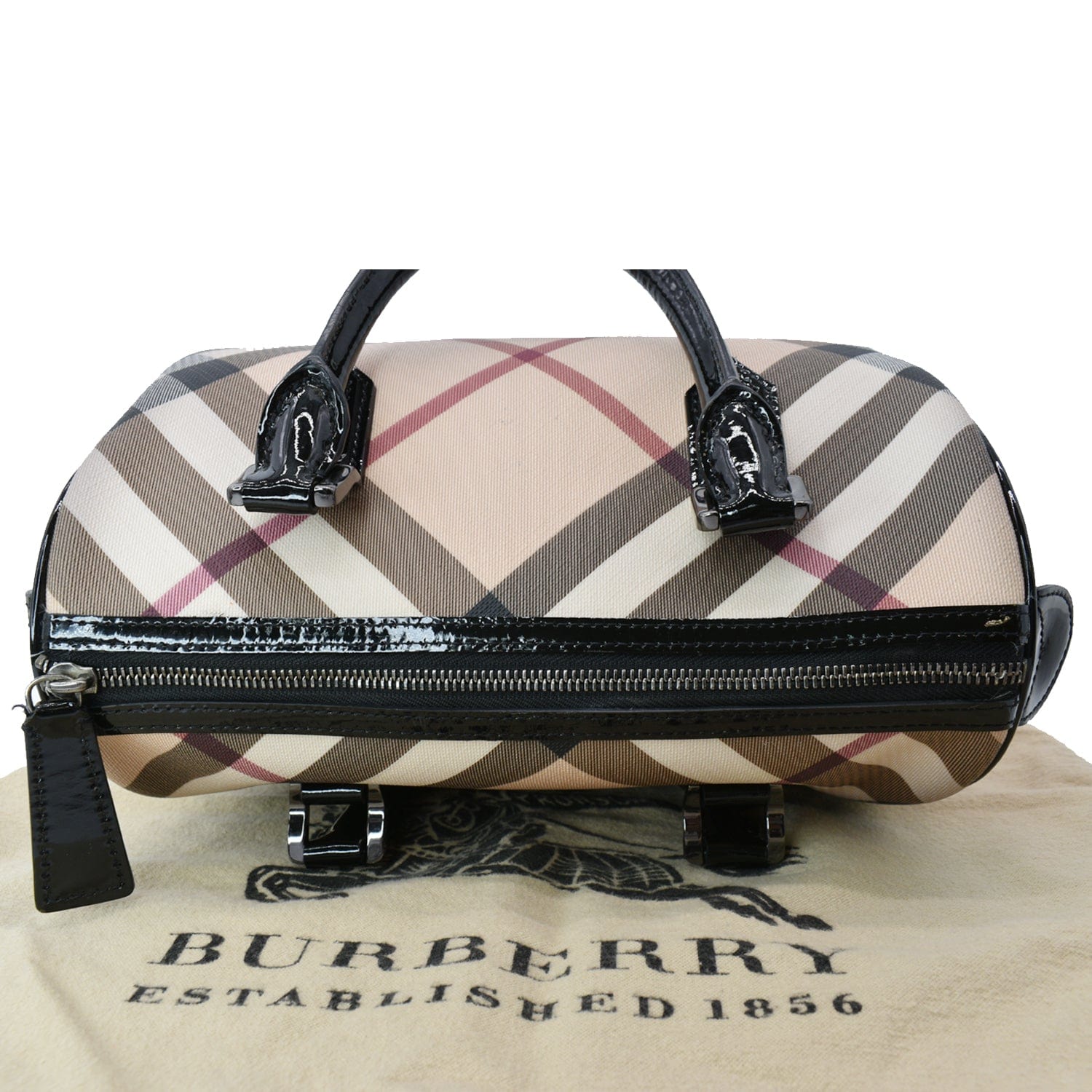 burberry walk in the rain bowler bag 2003 BURBERRY Small Chester Nova Check Patent Bowling Bag Black
