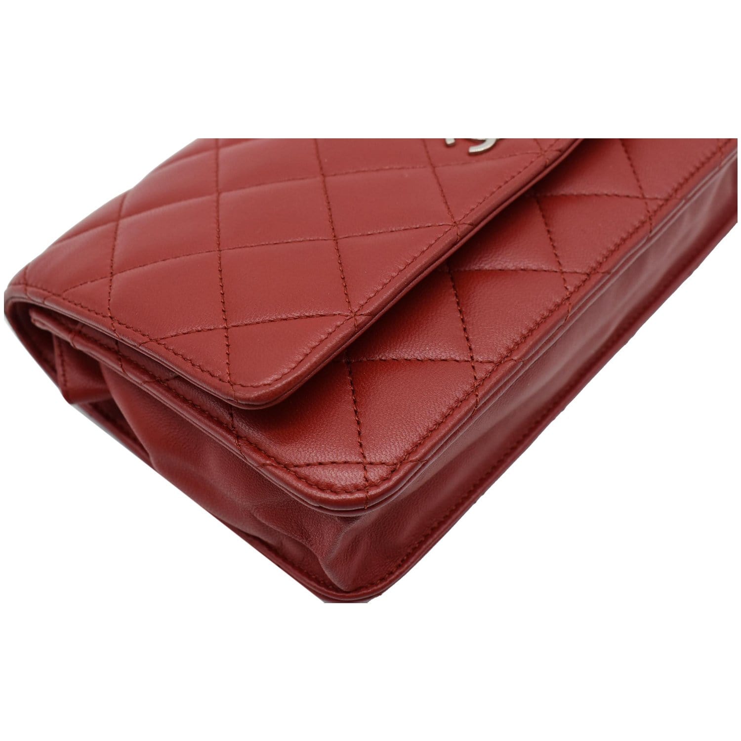 CHANEL WOC Lambskin Leather Chain Crossbody Bag Red