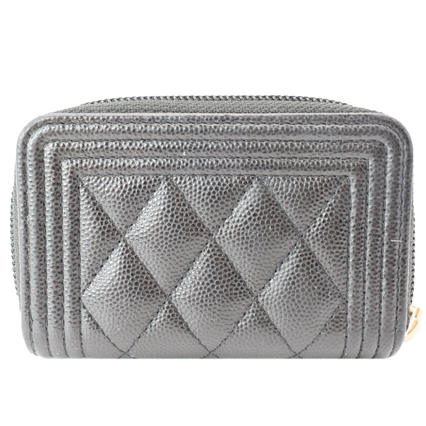 CHANEL Boy Small Zipped Quilted Caviar Coin Purse Wallet Black