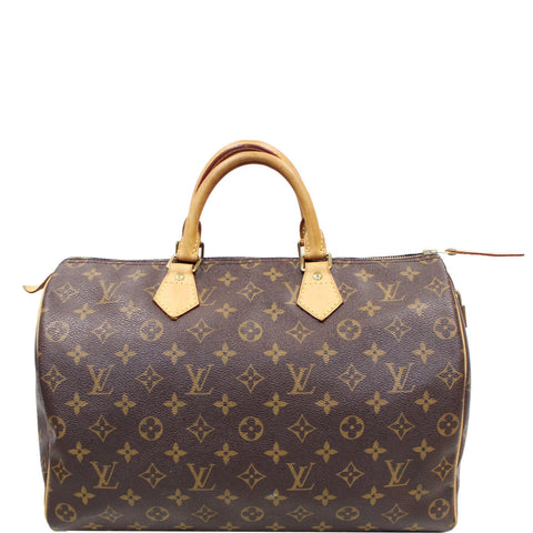 Louis Vuitton Speedy 35 Monogram Canvas Satchel Bag Brown