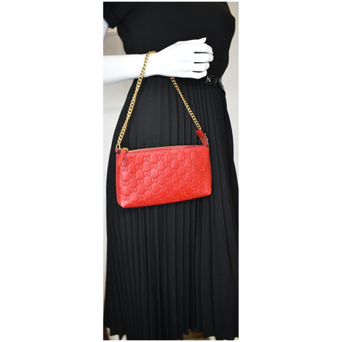 GUCCI Guccissima Leather Chain Wallet Clutch Bag Red 428449