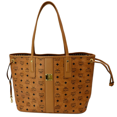 MCM Reversible Liz Medium Visetos Canvas Shopper Tote Bag Cognac