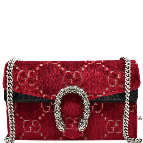 GUCCI Dionysus Super Mini GG Velvet Shoulder Bag Red 476432