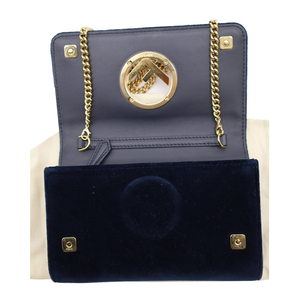 FENDI F Logo Velvet Wallet On Chain Crossbody Bag Dark Blue