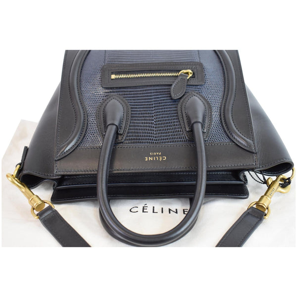 CELINE Micro Luggage Bi-Color Lizard Calfskin Tote Bag Black