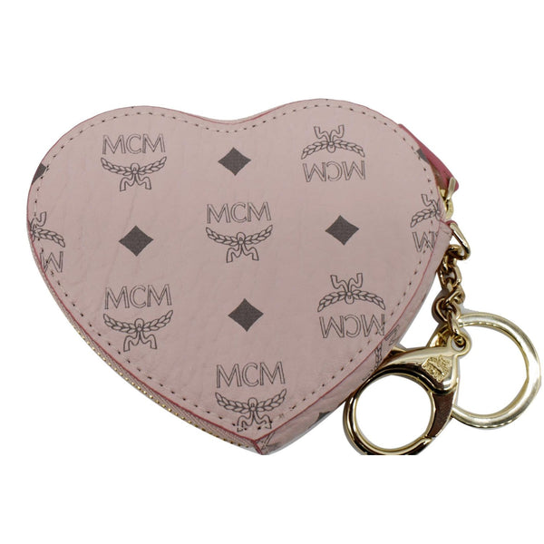 MCM Heart Coin Visetos Charm Monogram Canvas Pouch Pink