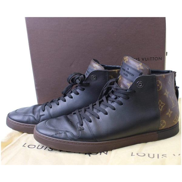 preowned Louis Vuitton Line Up Monogram High Top Sneakers Black
