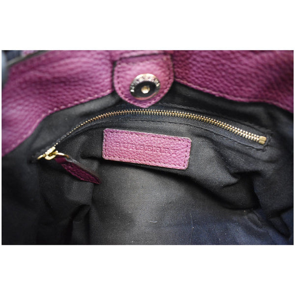 BURBERRY Small Banner Leather House Check Tote Shoulder Bag Burgundy