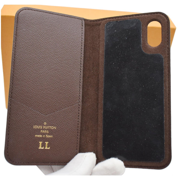 LOUIS VUITTON iPhone X Folio Monogram Canvas Phone Case Brown