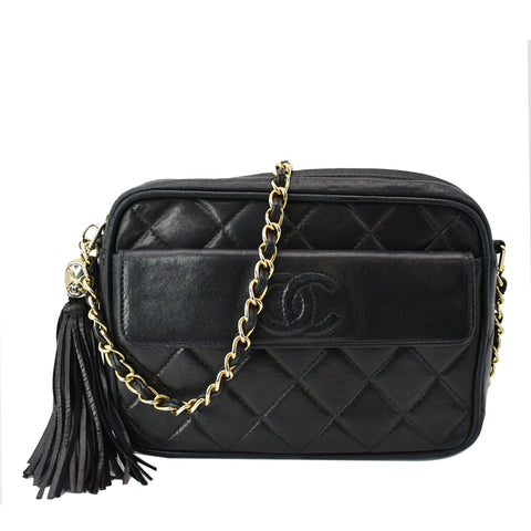 CHANEL Vintage Lambskin Leather Camera Shoulder Bag Black