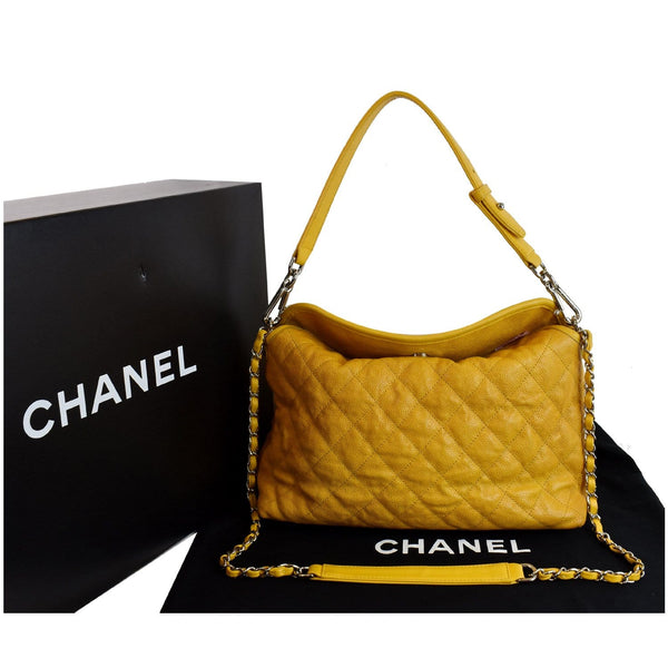 Chanel French Riviera Caviar Leather Hobo Bag Yellow