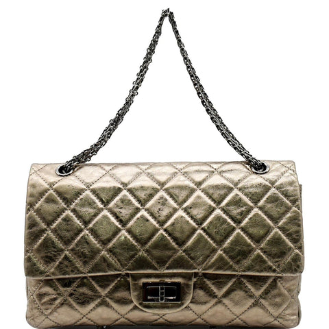 CHANEL 2.55 Reissue Aged Calfskin Leather Shoulder Bag Metallic Gold