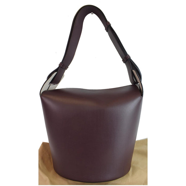 BURBERRY Bucket Medium Leather Shoulder Bag Deep Claret