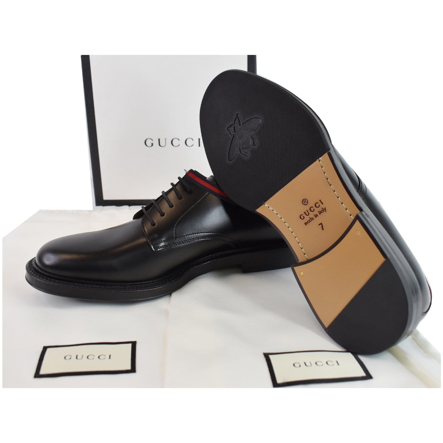 Gucci Classic Web Lace Up Shiny Leather Shoes Black US7 Gucci Classic Web Lace Up Shiny Leather Shoes Black US7